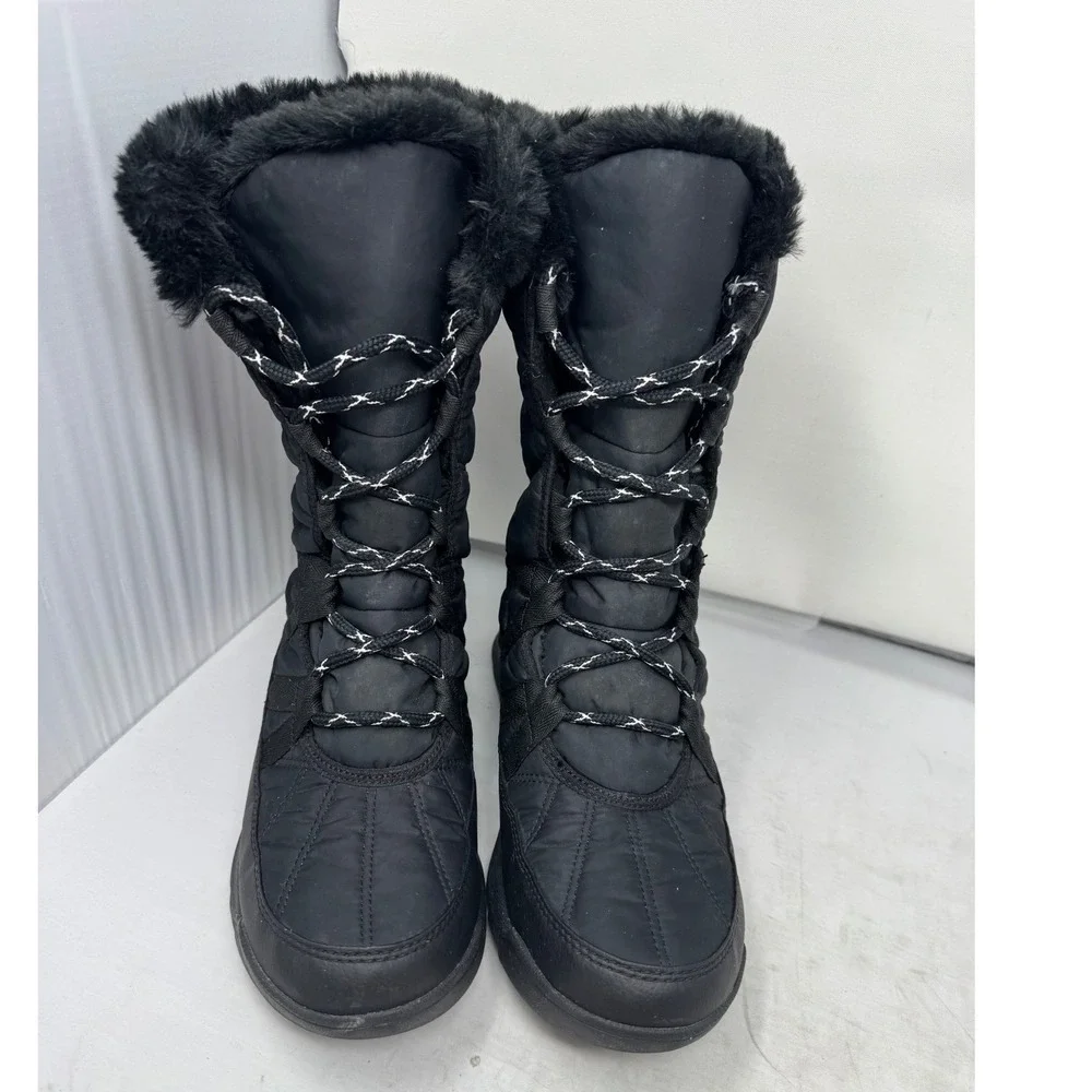 🔥Sorel Whitney🖤Tall Lace Black insulated Waterproof Winter Snow Boots‎ Fur 7.5